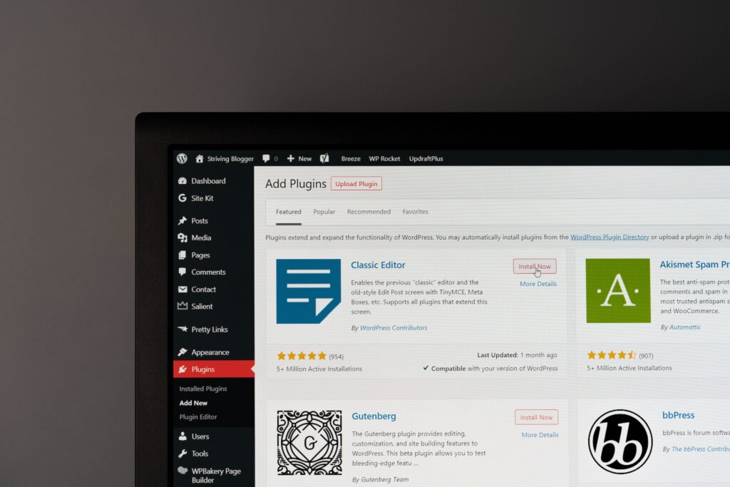 Add Plugins page on WordPress