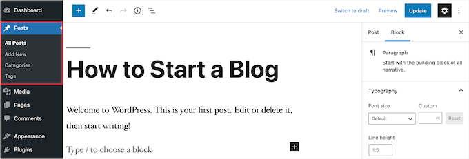 Post editor page