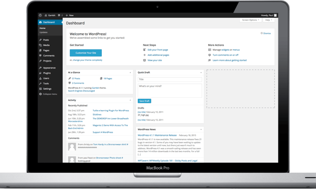 Wordpress dashboard on a Macbook